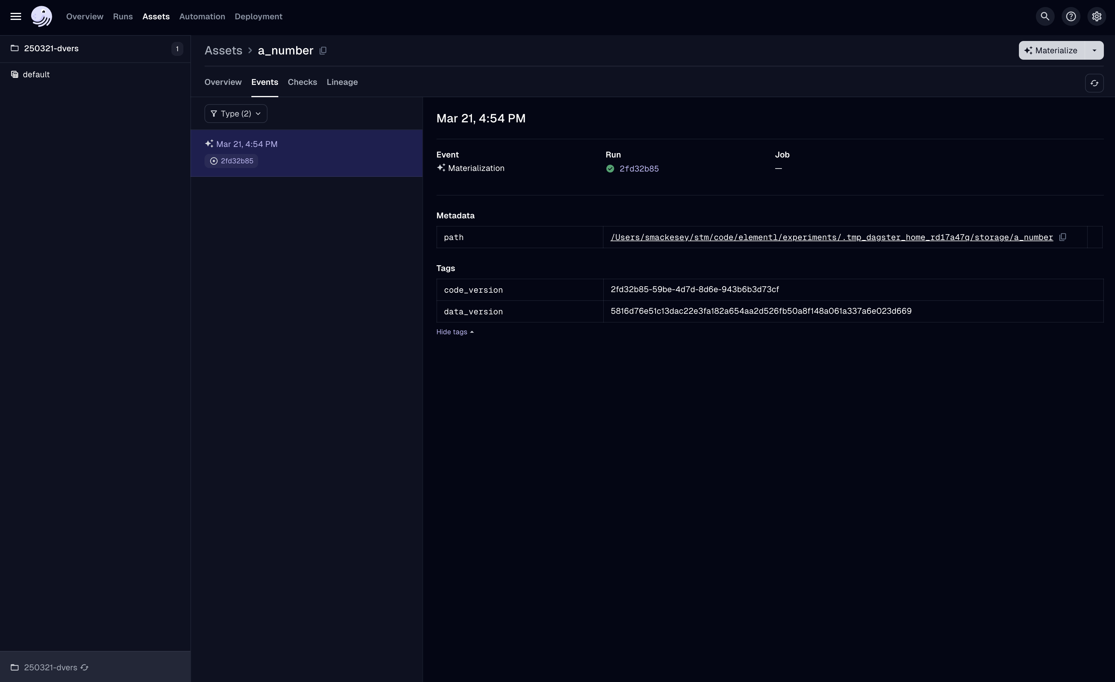 Simple asset data version